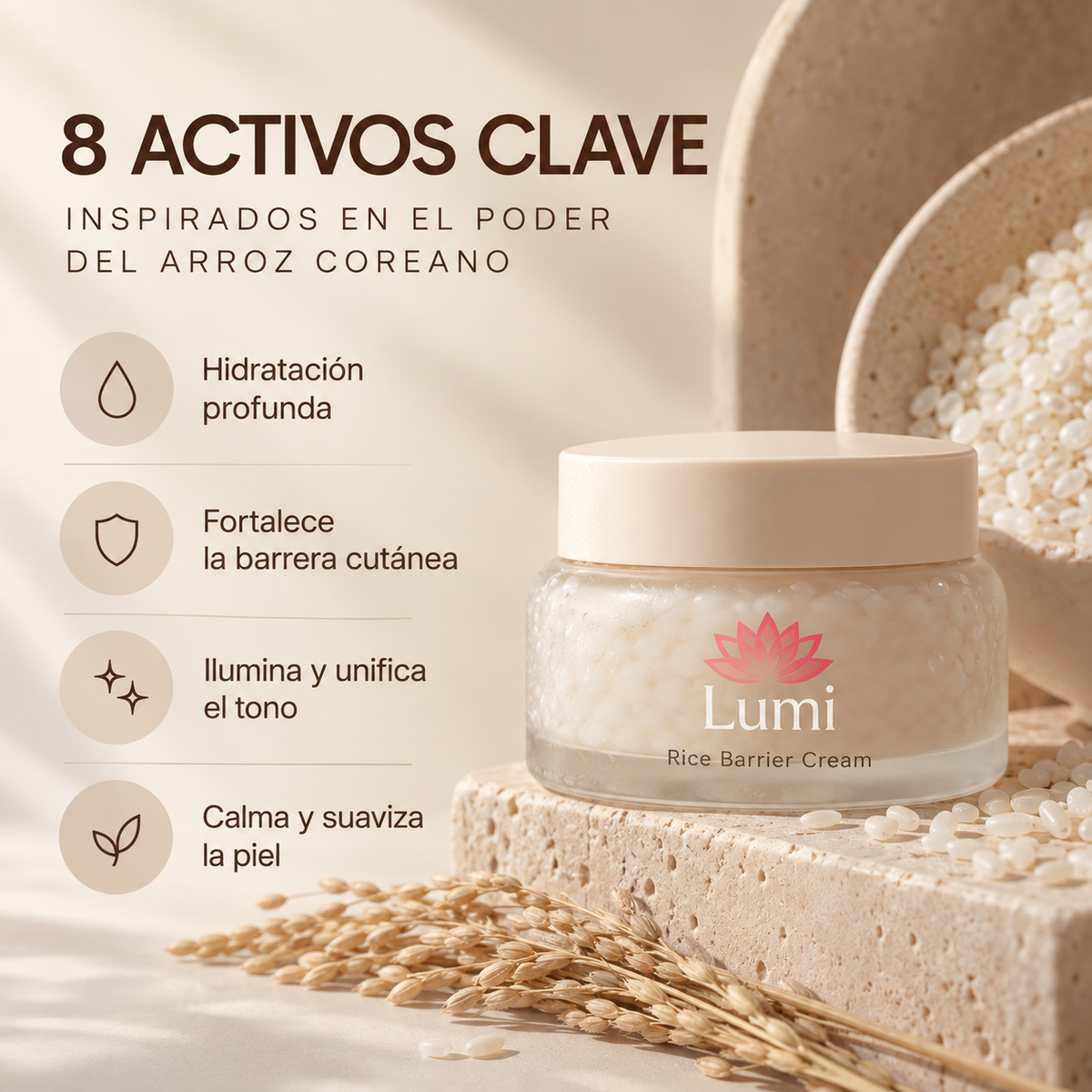 RiceGlow™ – Crema Facial de Cápsulas de Arroz